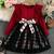Red checked net fit & flare party wear girls dress