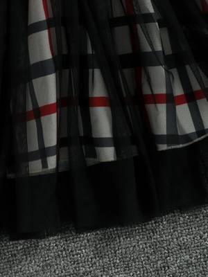 Red checked net fit & flare party wear girls dress 5