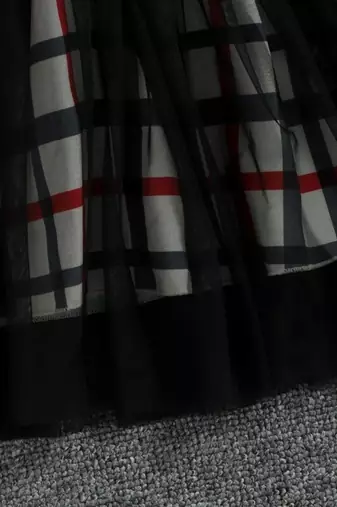 Red checked net fit & flare party wear girls dress