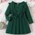 Green ribbed cotton blend casual fit & flare girls dress