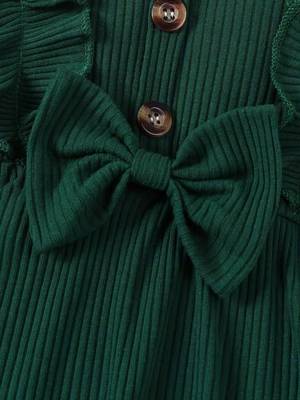 Green ribbed cotton blend casual fit & flare girls dress 3