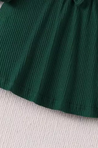Green ribbed cotton blend casual fit & flare girls dress