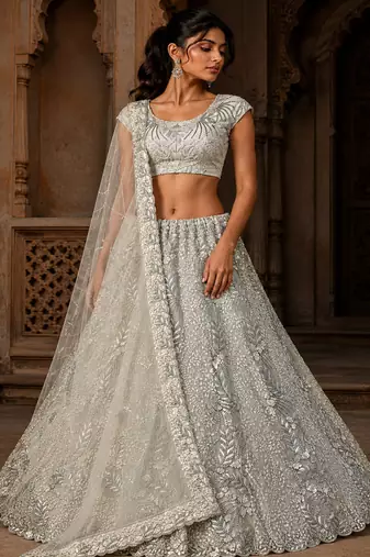 White Sequins Embedded With Studded Heavy Net Lehenga Choli