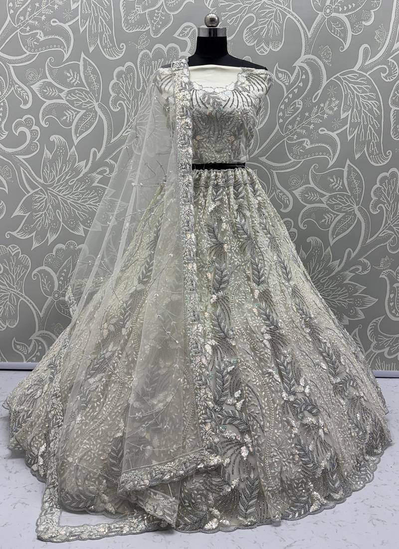 White Sequins Embedded With Studded Heavy Net Lehenga Choli