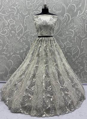 White Color Combine Of Dori,Rainbow Sequins,Embedded With Lots Of Zircon Studded All Over Work Heavy Net Lehenga Choli 4