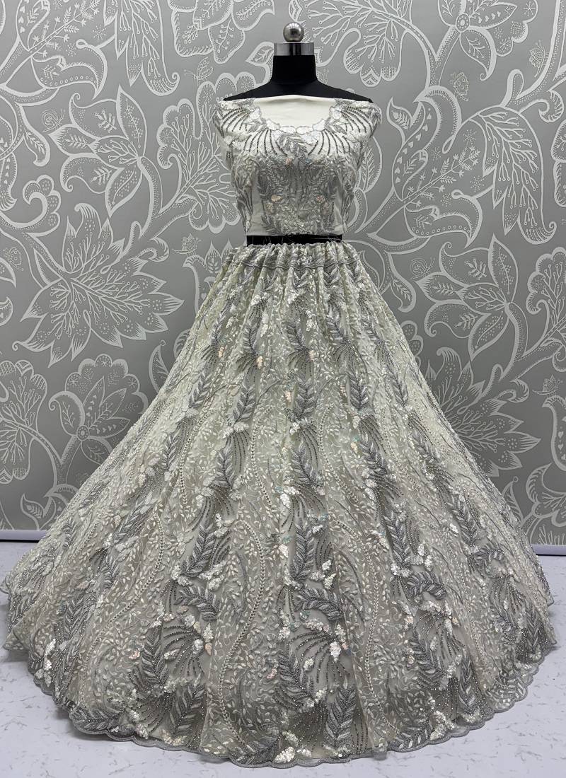 White Sequins Embedded With Studded Heavy Net Lehenga Choli