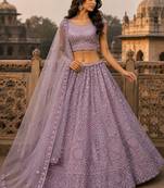 Pink Motif Crystal Pipe Embroidery Sequins   Dori Embroidery With Thread Net Lehenga Choli