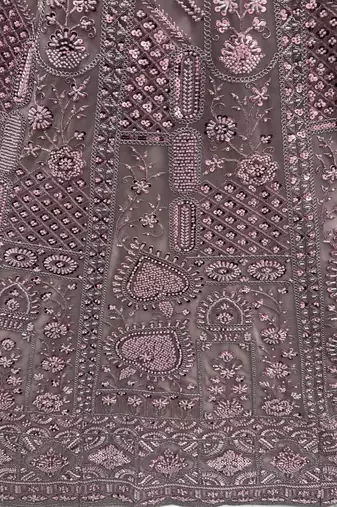 Pink Motif Crystal Pipe Embroidery Sequins   Dori Embroidery With Thread Net Lehenga Choli