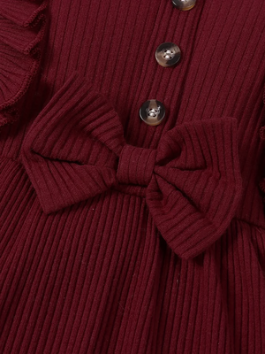 Maroon ribbed cotton blend casual fit & flare girls dress 3