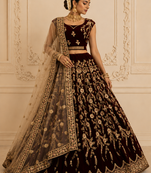 Dark Maroon Zari Thread Sequins Embroidery Fancy Embroidery Velvet Lehenga Choli