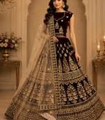 Dark Maroon Color Sequins Embroidered,Multi Thread Work,Designed Embroidered,Zari Work Velvet Lehenga Choli