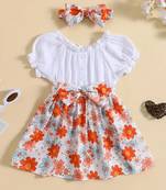 White floral printed cotton puff sleeve kids dress
