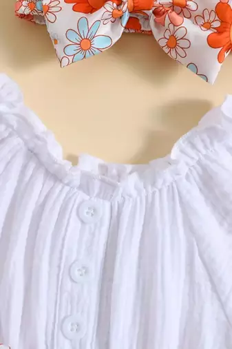 White floral printed cotton puff sleeve kids dress