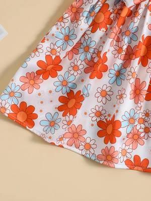 White floral printed cotton puff sleeve kids dress 5