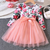 Pink floral printed net party wear kids dress