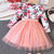 Pink floral printed net party wear kids dress