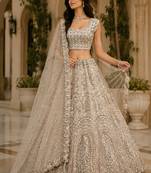Off White Color Rainbow Sequins,Thread Work,Fancy Pattern Embroidery,Dori Work,Zircon Diamond Net Lehenga Choli