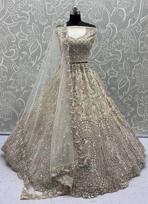 Off White Color Rainbow Sequins,Thread Work,Fancy Pattern Embroidery,Dori Work,Zircon Diamond Net Lehenga Choli 3