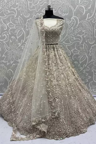 Off White Color Rainbow Sequins,Thread Work,Fancy Pattern Embroidery,Dori Work,Zircon Diamond Net Lehenga Choli