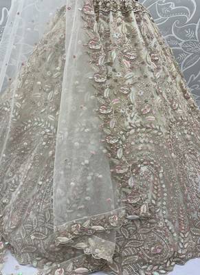 Off White Color Rainbow Sequins,Thread Work,Fancy Pattern Embroidery,Dori Work,Zircon Diamond Net Lehenga Choli 4