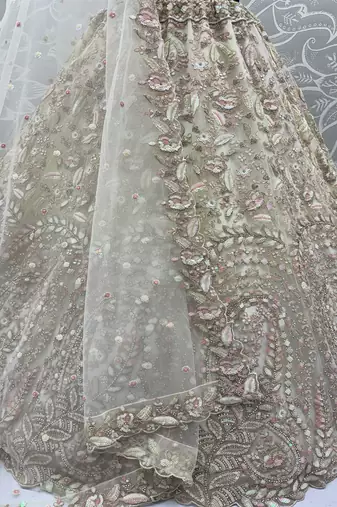 Off White Color Rainbow Sequins,Thread Work,Fancy Pattern Embroidery,Dori Work,Zircon Diamond Net Lehenga Choli
