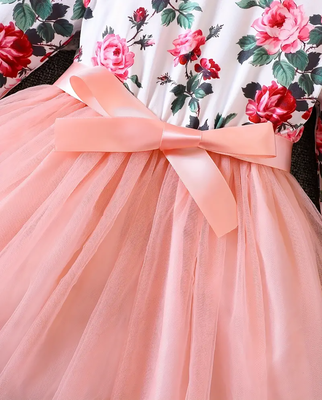 Pink floral printed net party wear kids dress 3