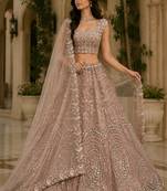 Peach Rainbow Sequins Thread Fancy Pattern Embroidery Dori Zircon Net Lehenga Choli