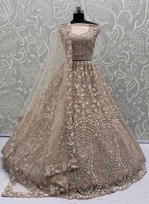 Peach Color Rainbow Sequins,Thread Work,Fancy Pattern Embroidery,Dori Work,Zircon Diamond Net Lehenga Choli 3