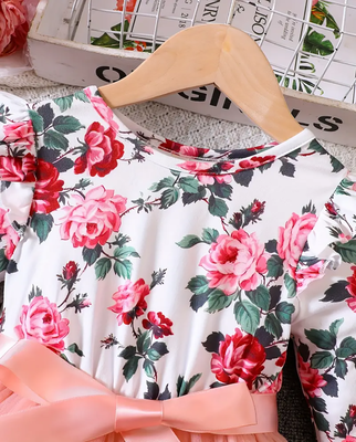 Pink floral printed net party wear kids dress 4