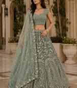 Sea Green Color Rainbow Sequins,Thread Work,Fancy Pattern Embroidery,Dori Work,Zircon Diamond Net Lehenga Choli