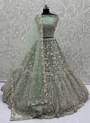 Sea Green Color Rainbow Sequins,Thread Work,Fancy Pattern Embroidery,Dori Work,Zircon Diamond Net Lehenga Choli 3