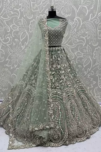 Sea Green Color Rainbow Sequins,Thread Work,Fancy Pattern Embroidery,Dori Work,Zircon Diamond Net Lehenga Choli