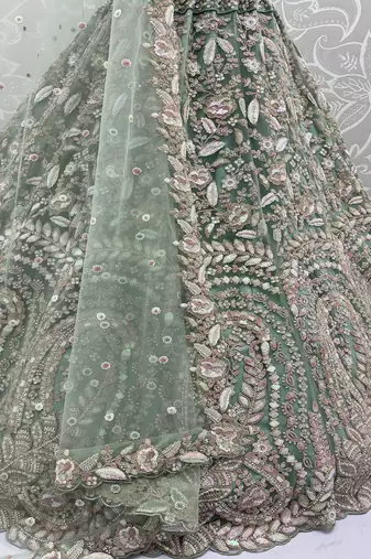Sea Green Color Rainbow Sequins,Thread Work,Fancy Pattern Embroidery,Dori Work,Zircon Diamond Net Lehenga Choli