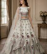 Off White Fancy Embroidery   Peacock Pattern Dori Multi Thread Zircon Net Lehenga Choli