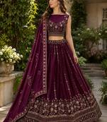 Dark Rani Pink Color Fancy Zari Work,Sequence Work,Thread Work Satin Chiffon Lehenga Choli