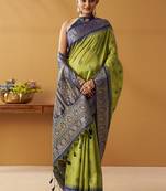 Olive silk blend pochampalli border and pallu