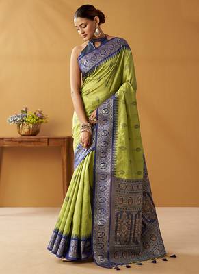 Olive silk blend pochampalli border and pallu 2