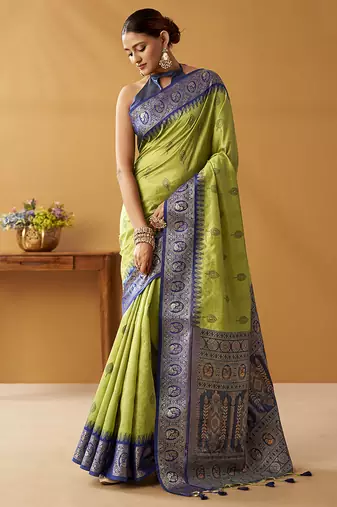 Olive silk blend pochampalli border and pallu