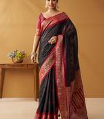 Black silk blend pochampalli border and pallu