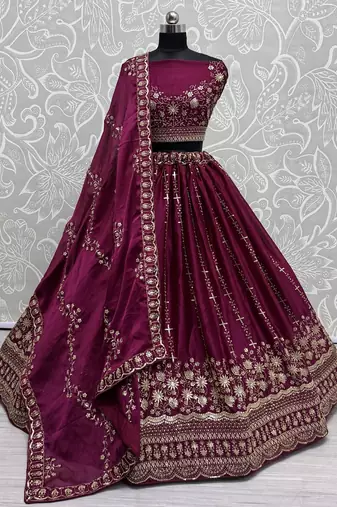 Dark Rani Pink Color Fancy Zari Work,Sequence Work,Thread Work Satin Chiffon Lehenga Choli