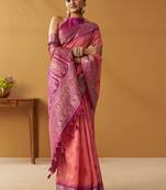 Peach silk blend pochampalli border and pallu