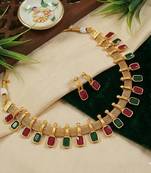 elegant multi-color and gold mesh necklace set with earrings