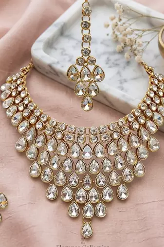 luxurious gold-plated kundan choker necklace set with earrings