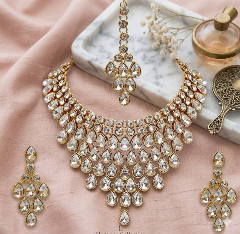 luxurious gold-plated kundan choker necklace set with earrings