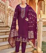 Wine heavy vertican silk kurta pent dupatta set