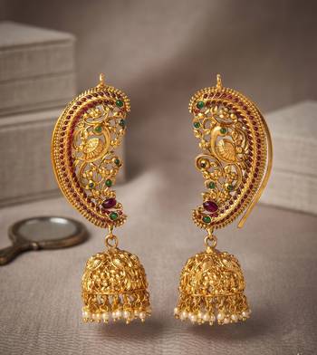 exquisite gold-plated peacock jhumka earrings with stone work 1