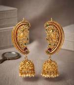 exquisite gold-plated peacock jhumka earrings with stone work