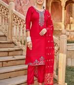 Red heavy vertican silk kurta pent dupatta set