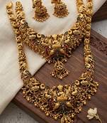 traditional gold-plated temple jewellery set with necklace and jhumkas