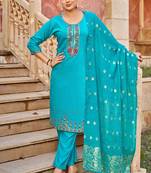Sky blue heavy vertican silk kurta pent dupatta set